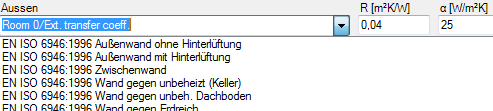 Auswahl von standardisierten Wrmebergangswiderstnde im U-Wert Rechner das Programms AnTherm